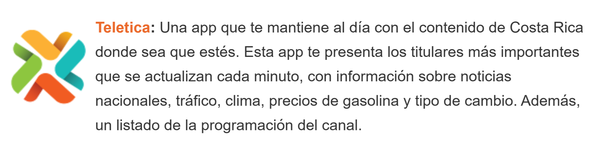 Ficha visual de la app Teletica