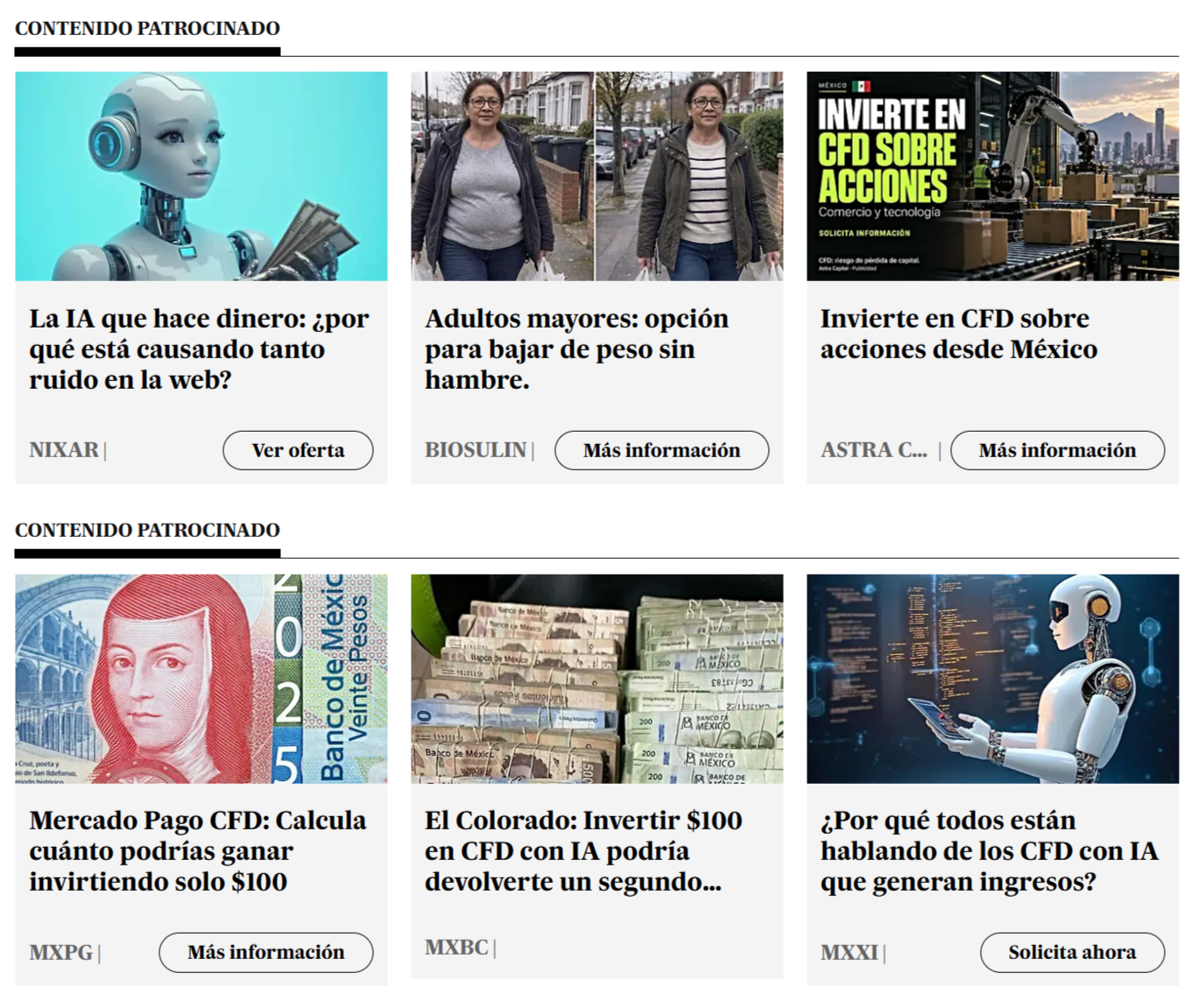 Ejemplo de parrilla de contenido patrocinado financiero y tecnológico